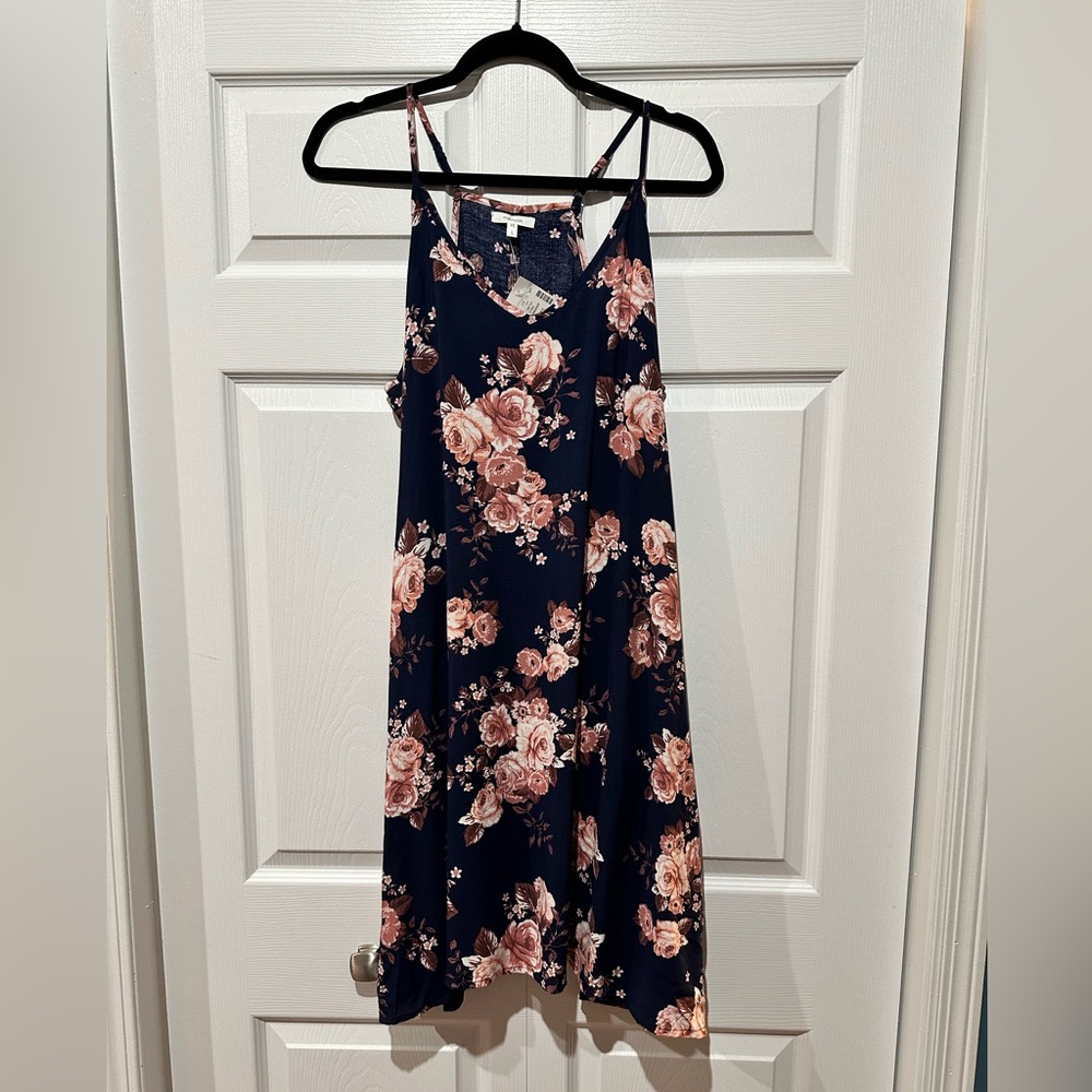 Maurice’s Sundress, Navy with pink rose print, size Large, NWT